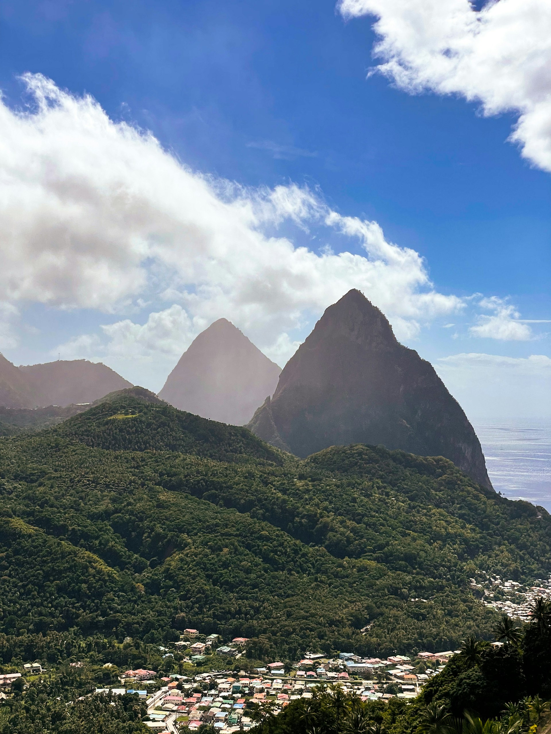The majestic Pitons mountains